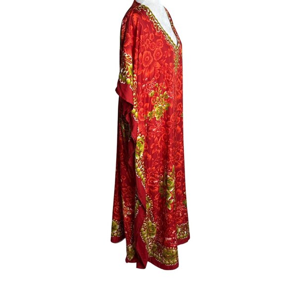 Miss Lavish London Floral Kaftan Maxi Dress One Size Red Pockets V Neck Resort - Picture 5 of 7